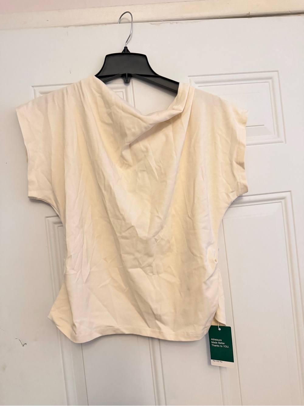 Halara Cream Short-Sleeve Draped Neck Top